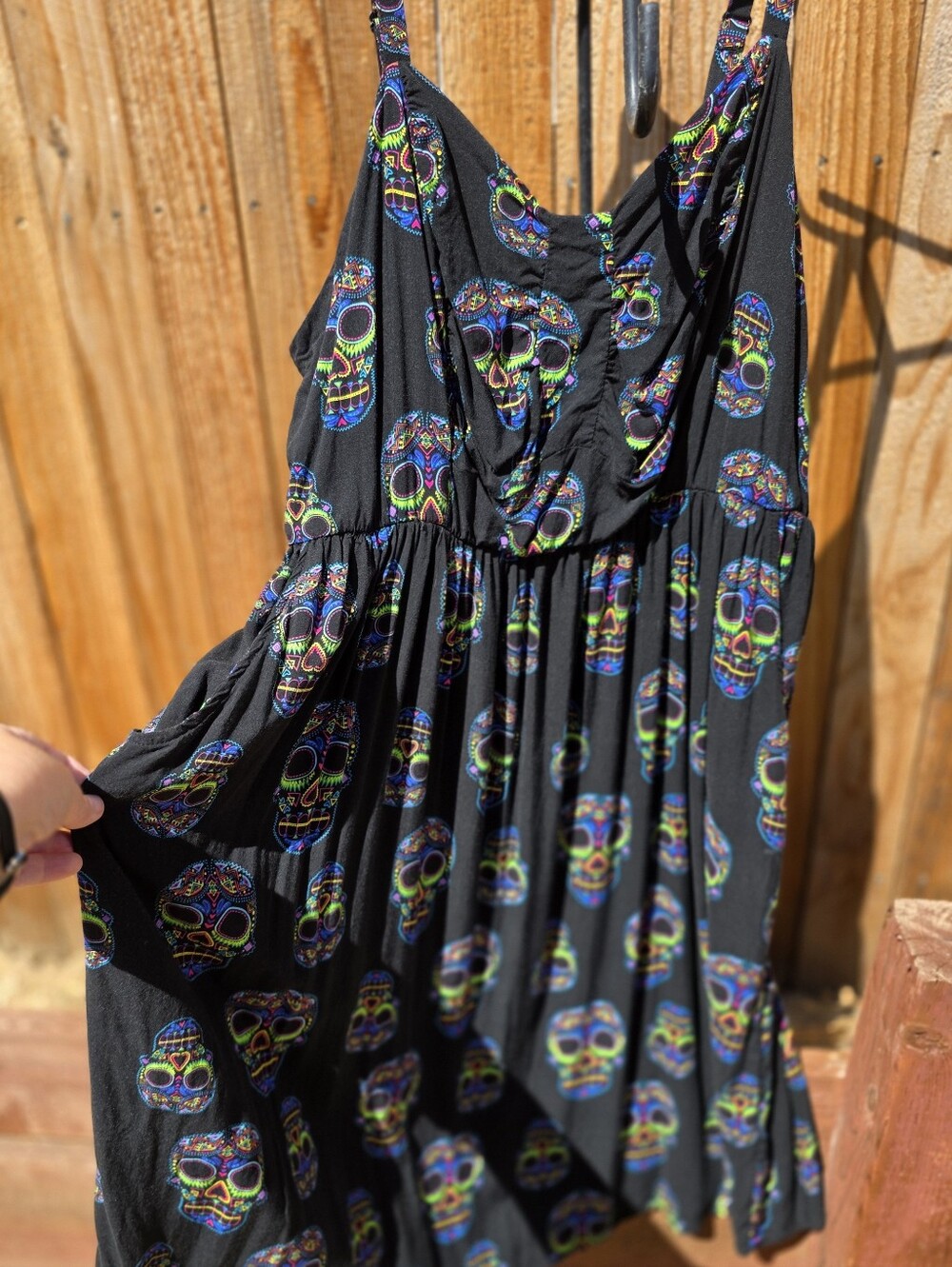 Torrid Black Neon Sugar Skull Challis Cami Dress Pockets Alt Goth Size 2
